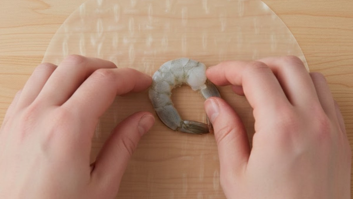 라이스페이퍼 위에 냉동새우를 해동해 올리는 모습. AI가 생성한 자료사진.