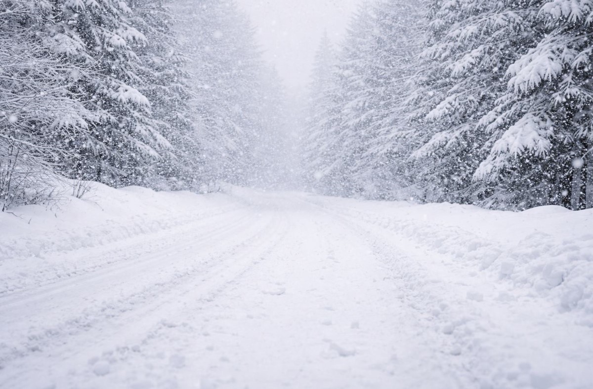 폭설이 쏟아진 도로. 기사 이해를 돕기 위해 AI를 활용해 제작한 자료 사진입니다. 실제 모습과 다소 차이가 있을 수 있습니다.