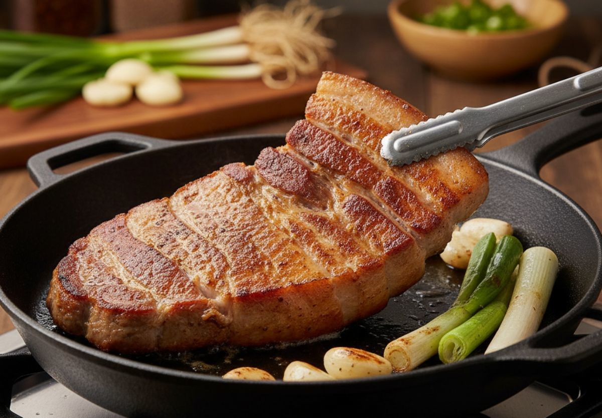 고기를 먼저 익히는 모습 (기사 이해를 돕기 위해 AI로 제작됨)