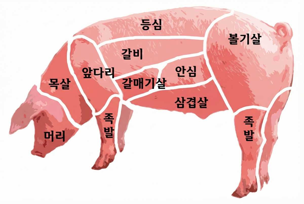 돼지 부위별 명칭. 기사 내용 토대로 AI툴 활용해 제작한 자료사진.