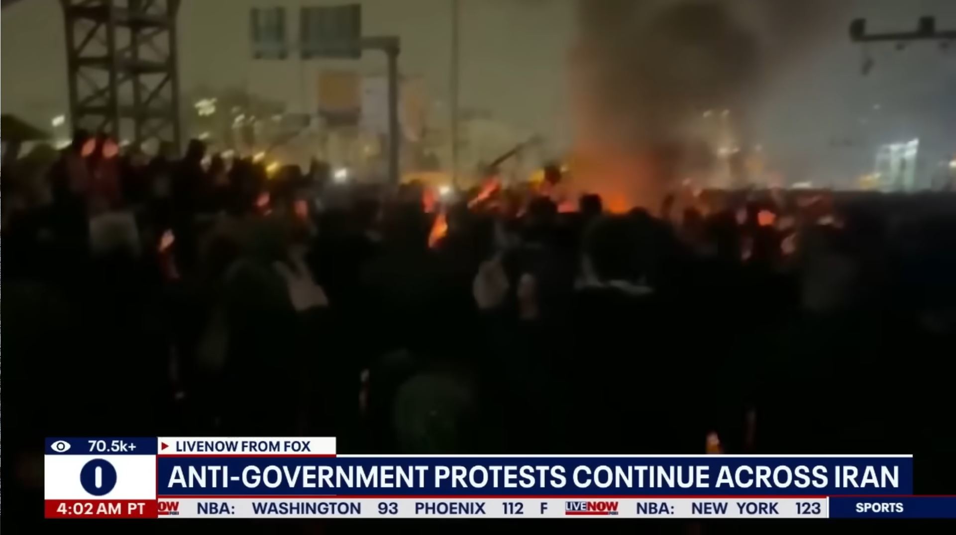 이란 시위 소식을 전하는 'LiveNOW from FOX' 유튜브 채널 캡처