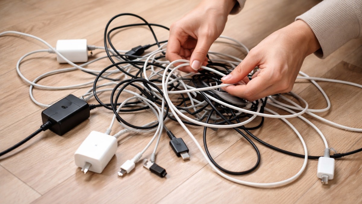정리하기 어려운 충전기 케이블 / 기사 내용 바탕으로 제작한 AI 이미지