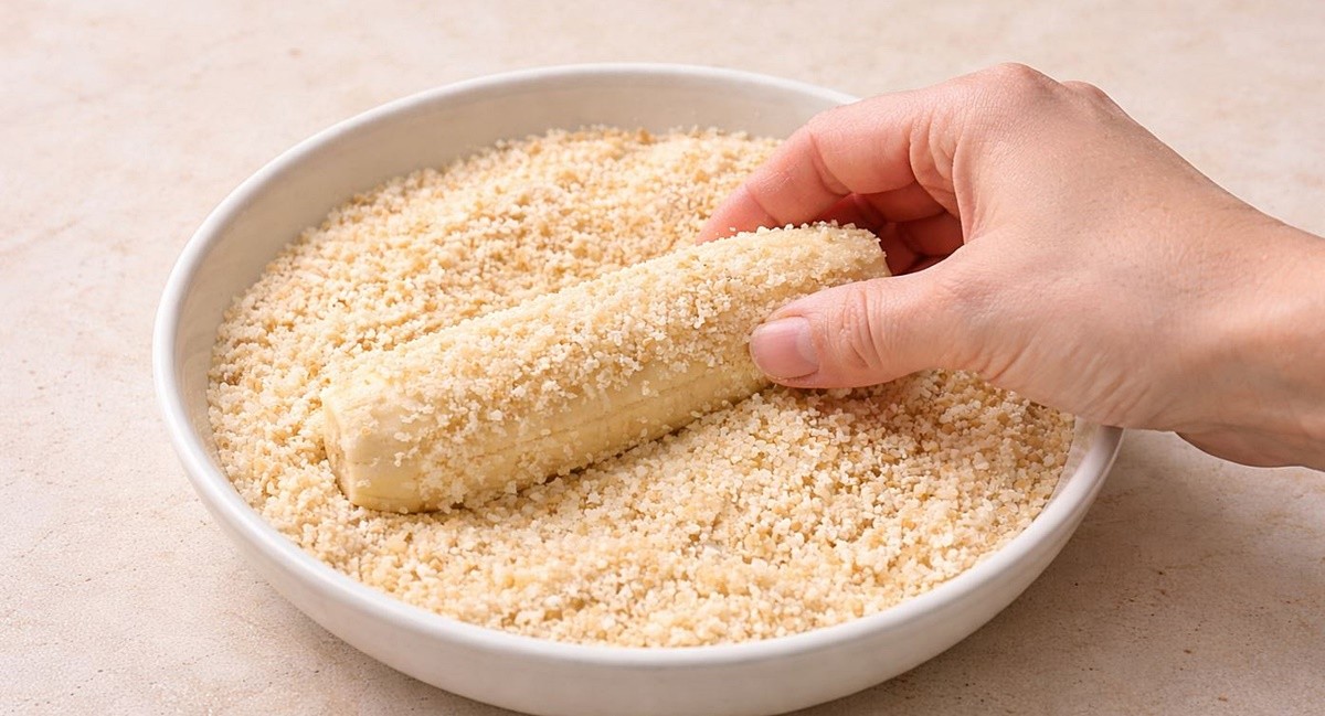 바나나튀김을 만들기 위해 바나나에 빵가루를 묻히는 모습. 기사 이해를 돕기 위해 AI를 활용해 제작한 자료 사진입니다.