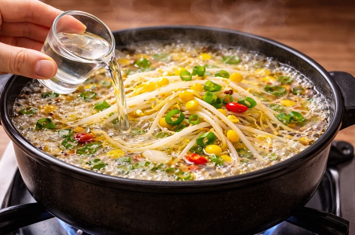 콩나물국을 끓일 때 소주를 소량 넣어주는 모습. 기사 이해를 돕기 위해 AI를 활용해 제작한 자료 사진입니다. 실제 모습과 다소 차이가 있을 수 있습니다.