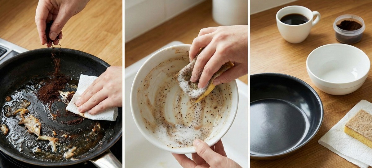 커피가루를 일상생활 곳곳에 활용해 보자. 특히 커피가루는 각종 냄새를 없애주고, 기름기를 제거하는 데 효과를 보일 수 있다. AI로 생성한 자료 이미지.