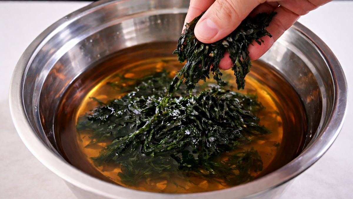 '미역 불리는 색다른 방법?!' 기사 내용 토대로 AI툴 활용해 제작한 자료사진.