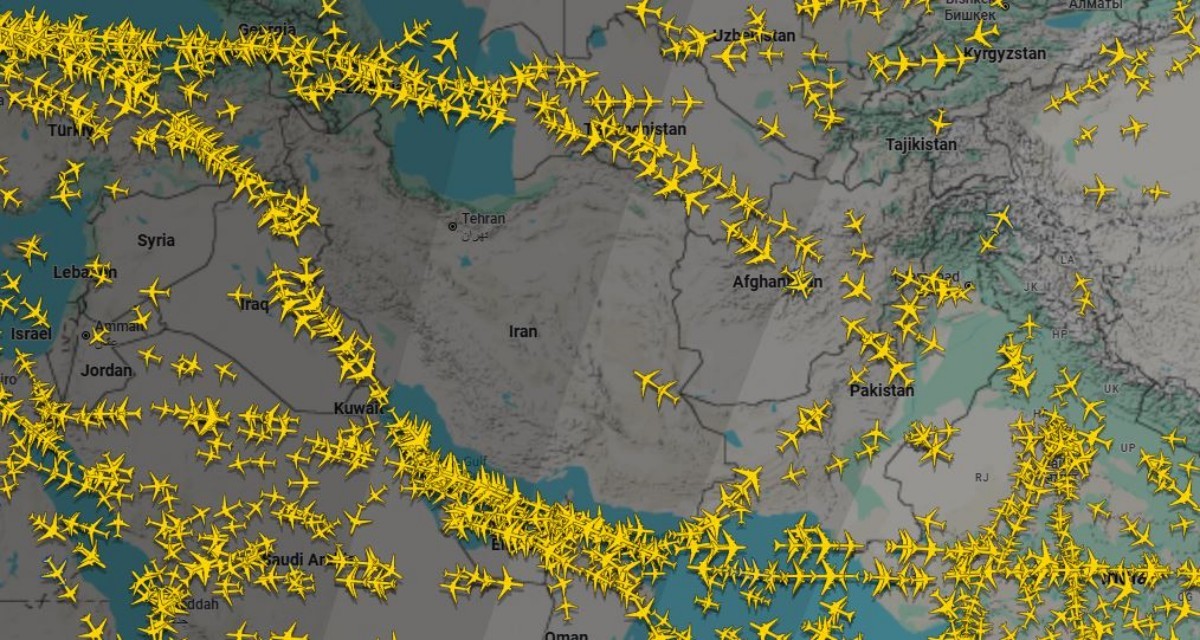 이란 주변의 여객기 비행 현황 / Flightradar24 화면 캡처