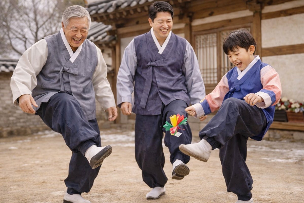 제기 차는 모습. 기사 이해를 돕기 위해 AI를 활용해 제작한 자료 사진입니다.