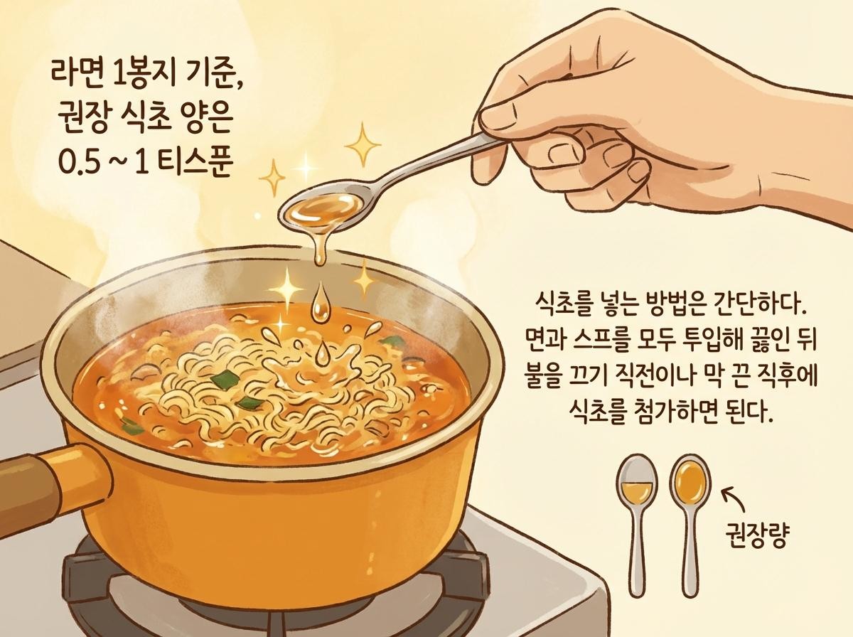 라면에 식초를 활용하는 방법을 설명한 삽화 / AI 생성 이미지