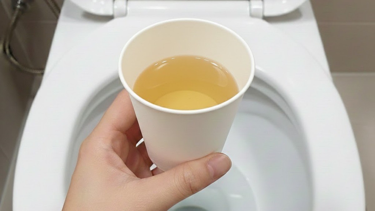 변기 앞에 양조식초가 담긴 종이컵의 모습. AI가 생성한 자료사진.