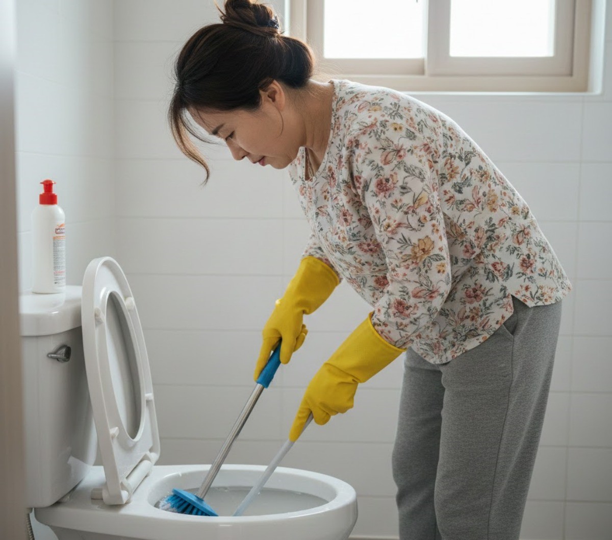변기를 청소하는 사람. / AI가 생성한 자료사진.