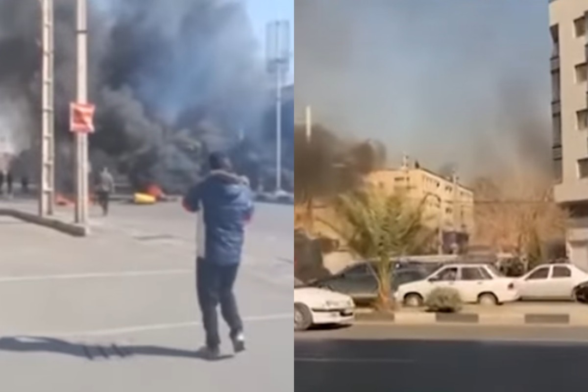 반정부 시위대가 보안군 이동을 막기 위해 거리에 불을 지른 모습 / 유튜브 'SimayAzadiTV'