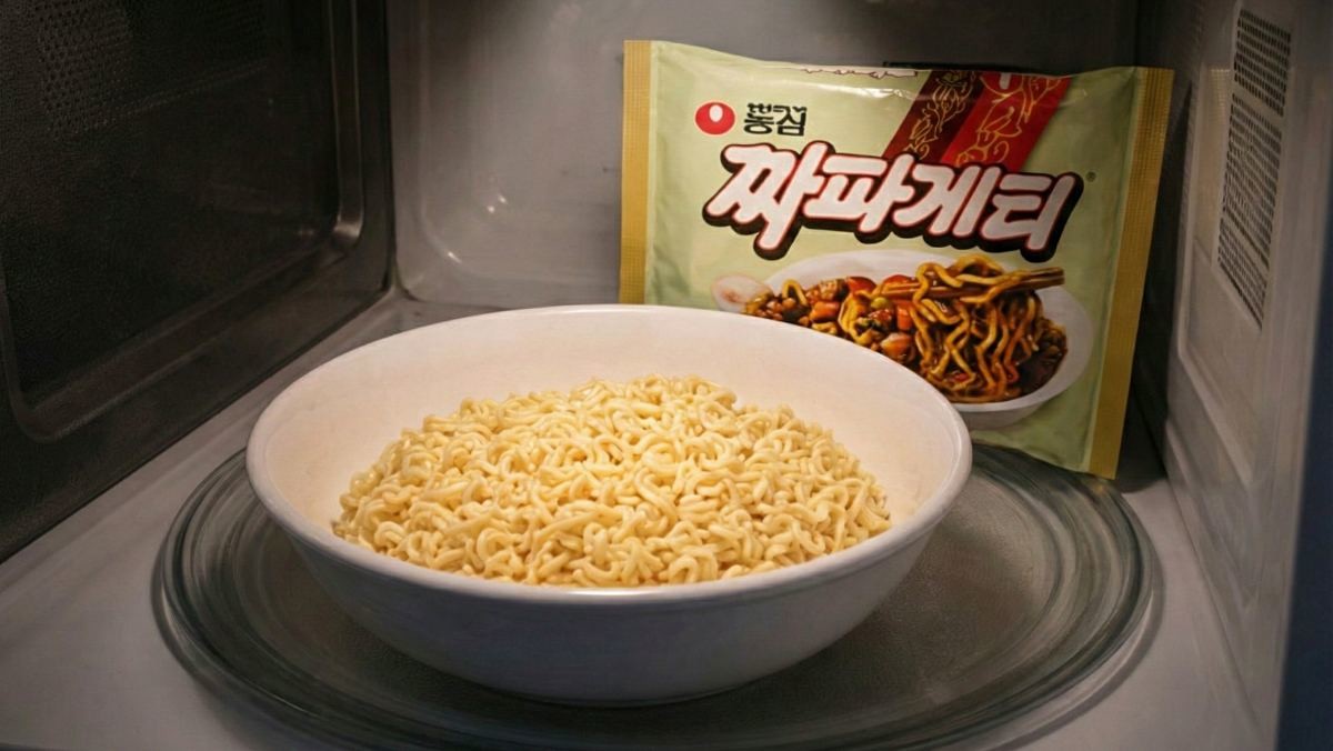 '전자레인지로 짜파게티 요리를?!' 기사 내용 토대로 AI툴 활용해 제작한 자료사진.