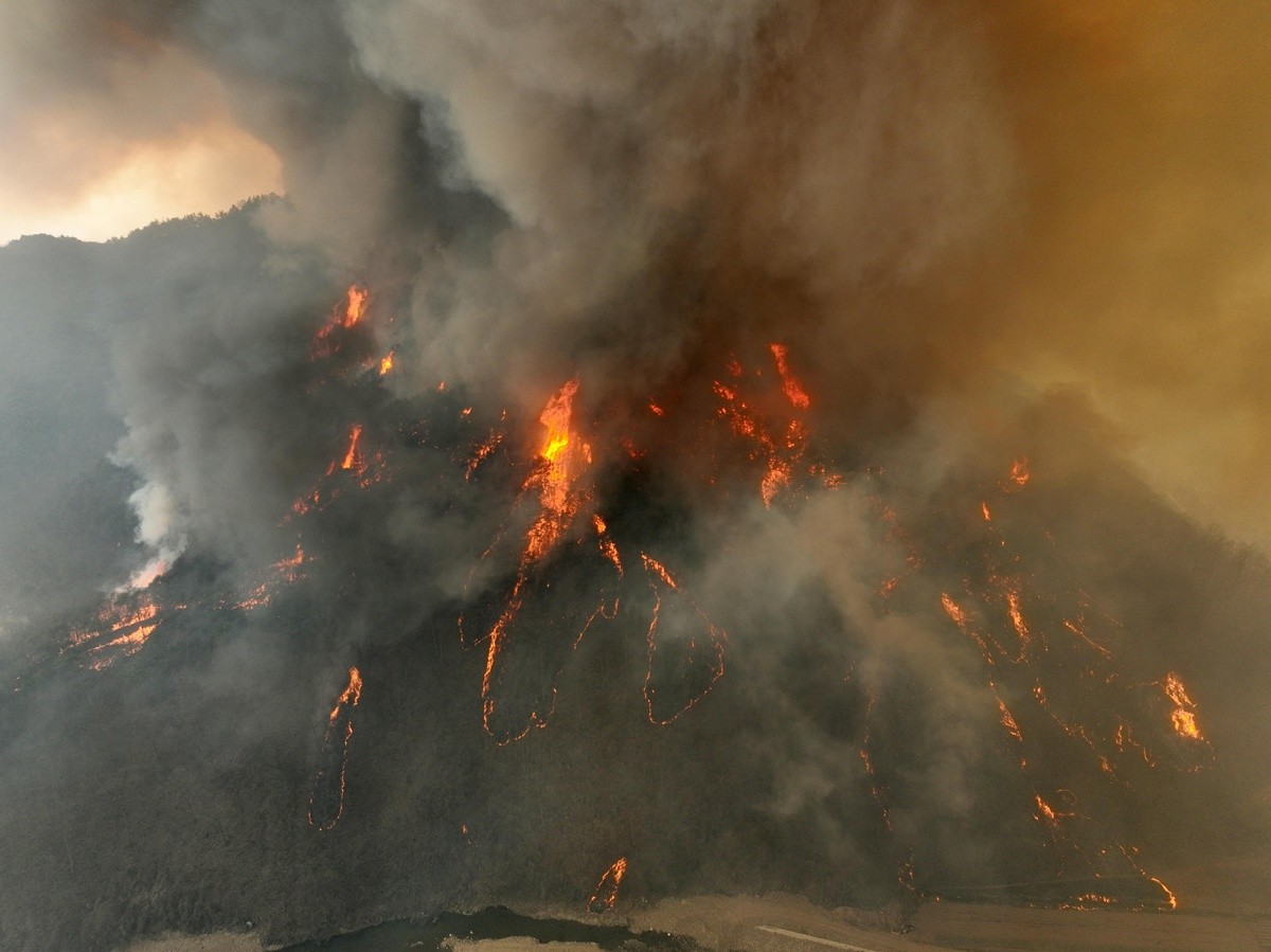 작년 3월 25일 경북 의성군 하령리 일대 야산에 산불이 지속되고 있다.  / 뉴스1