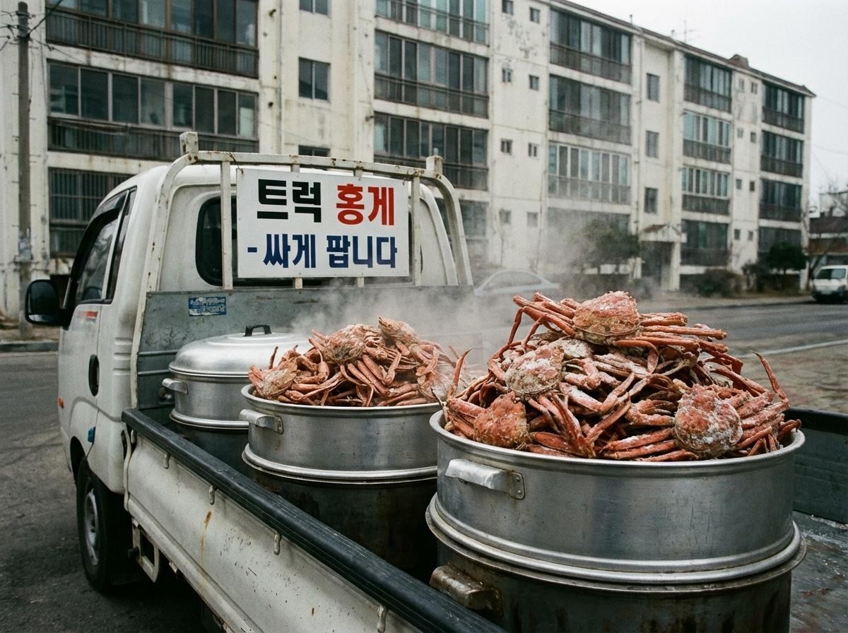 동네에 종종 찾아오는 홍게 트럭. 기사 내용 토대로 AI툴 활용해 제작한 자료사진.