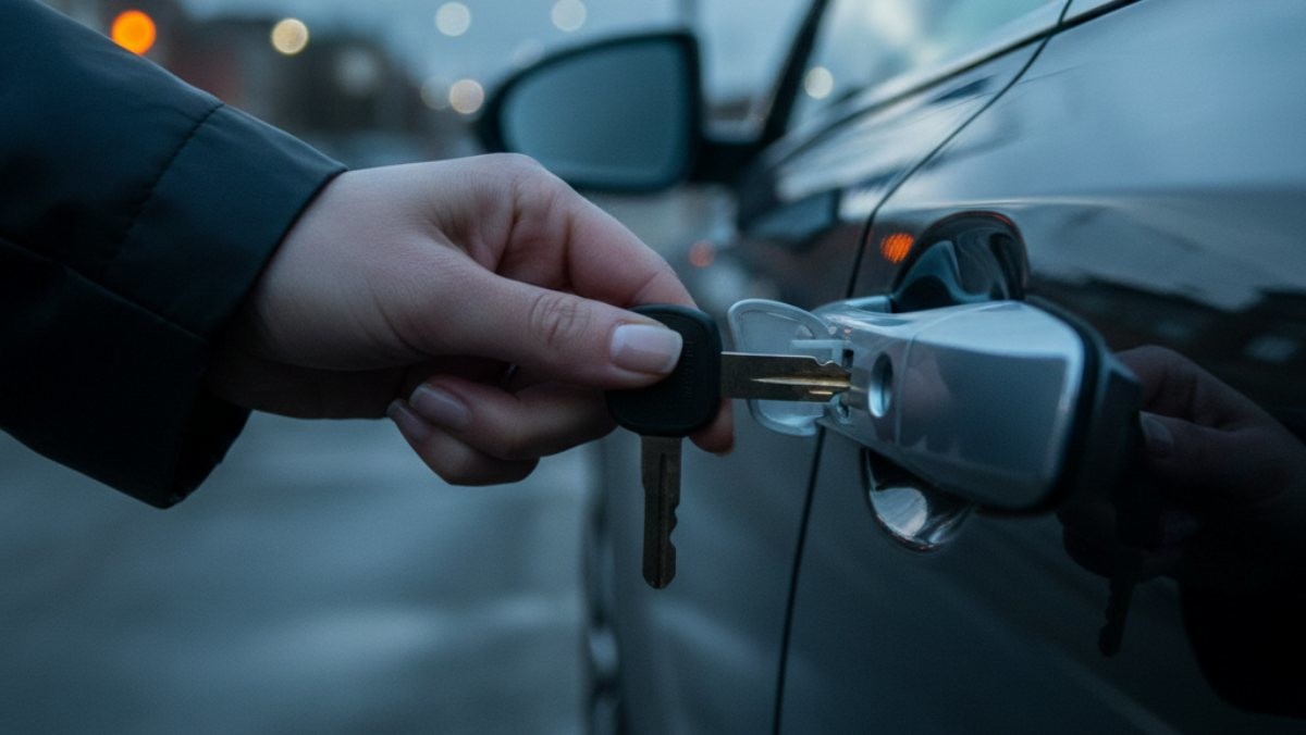 차키로 문을 여는 모습 (AI로 제작됨)