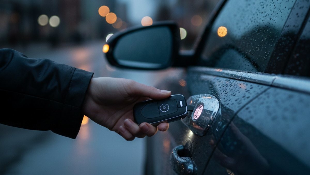 차키로 문을 여는 모습 (AI로 제작됨)