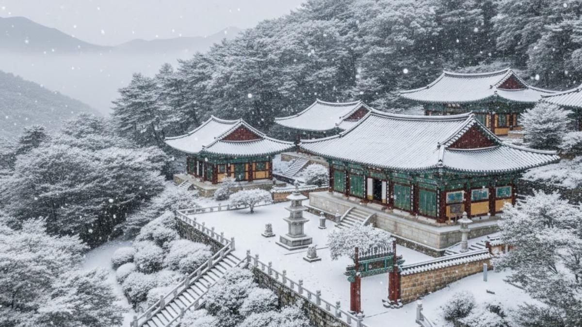 AI로 생성된 해인사 가상 이미지로, 실제 전경과 다를 수 있습니다.