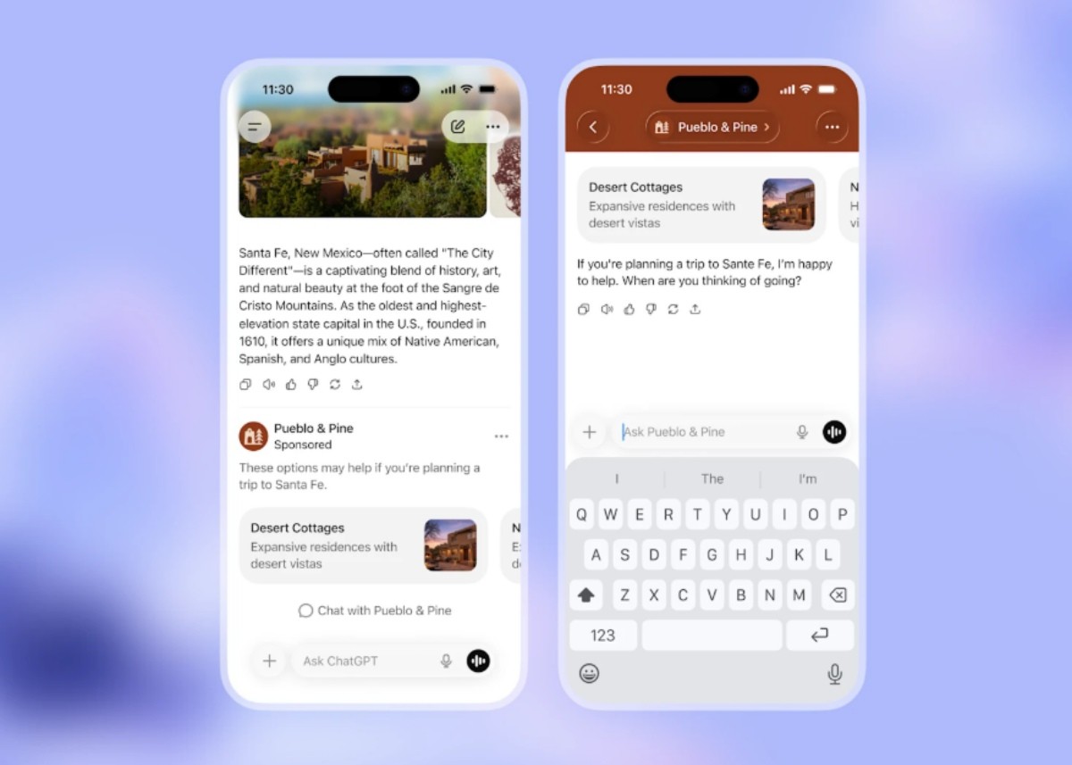챗GPT 광고 예시 화면 / 오픈AI