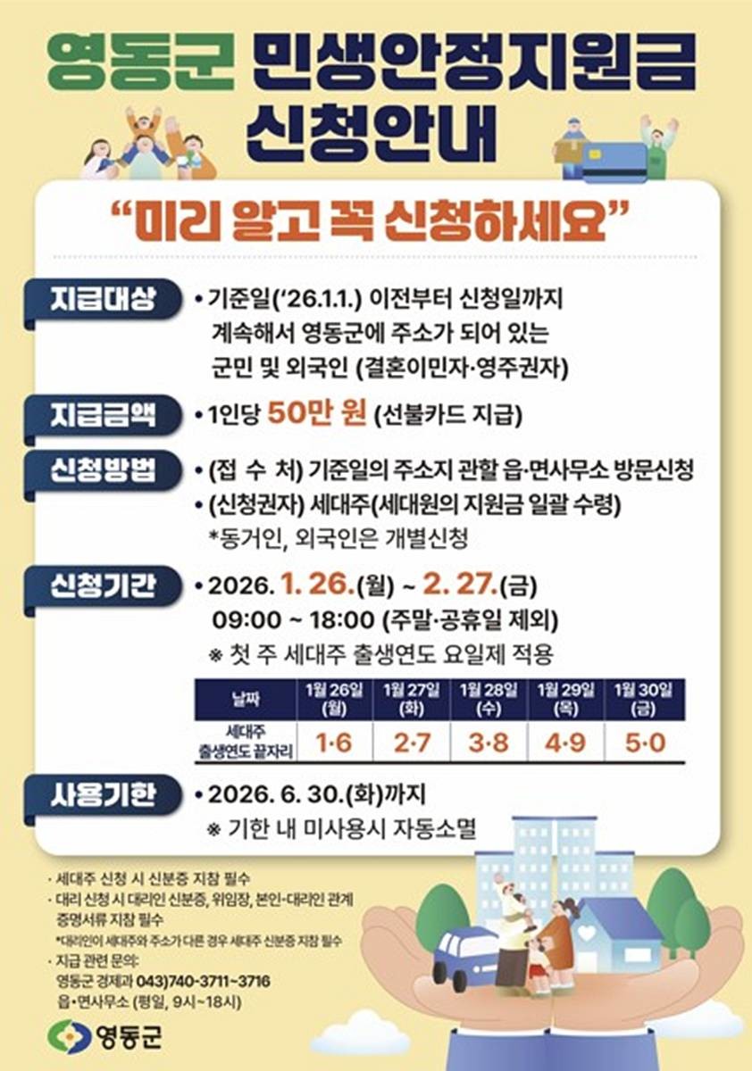 민생안정지원금 안내문 / 영동군 제공, 연합뉴스