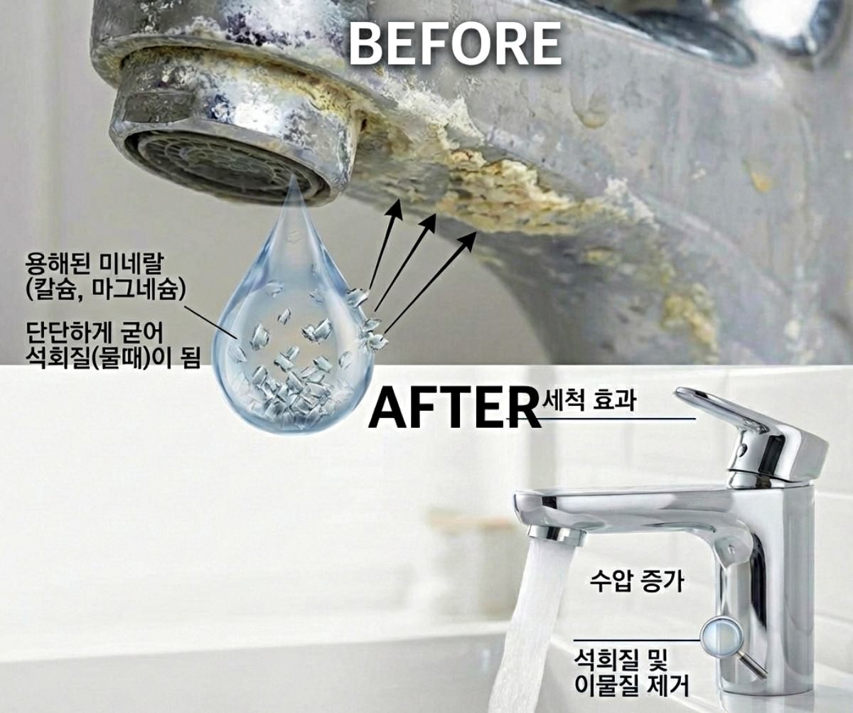 수도꼭지 청소 '전과 후' 상태. 기사 내용 토대로 AI툴 활용해 제작한 자료사진.