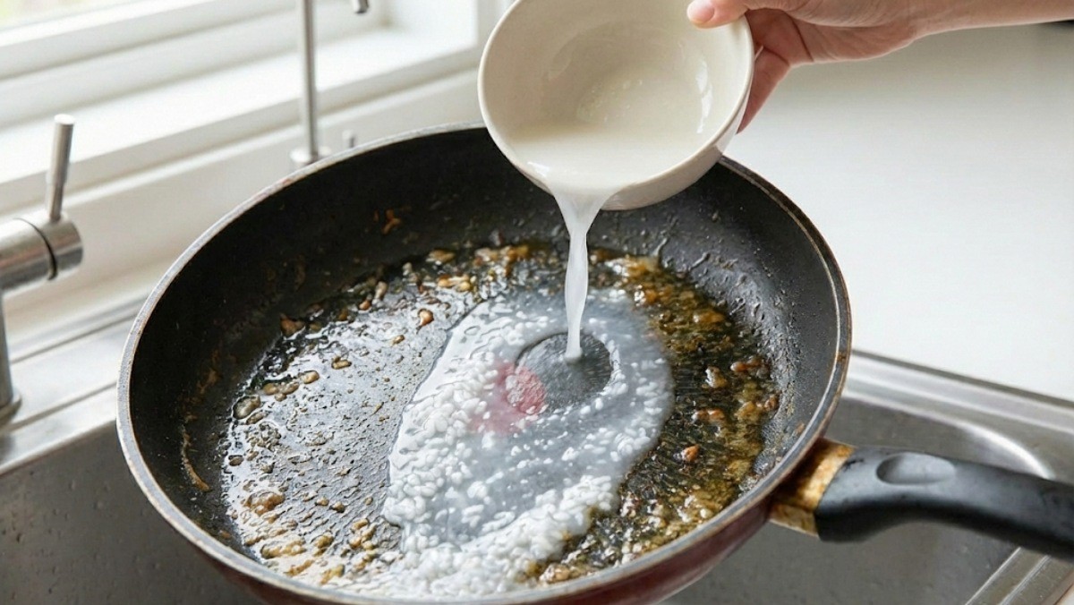 쌀뜨물로 기름기 제거하는 모습 / 기사 내용 이해를 돕기 위해 제작한 AI 이미지