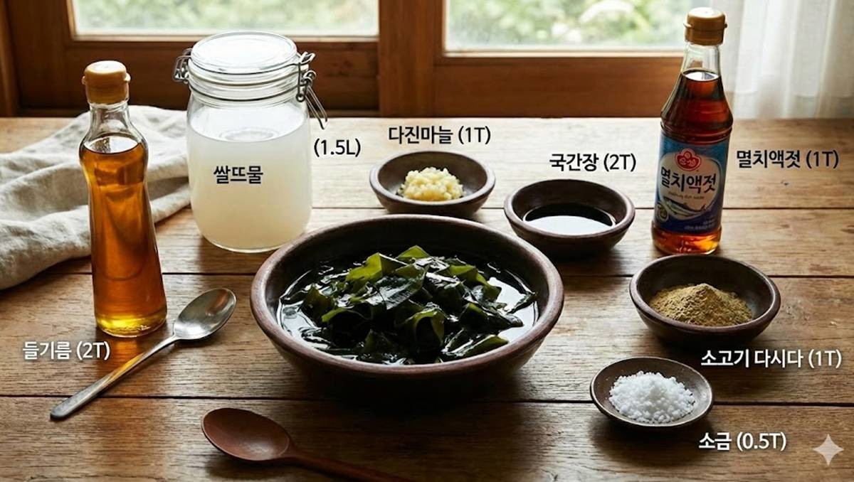 소고기 없이 소고기 미역국 끓이기 재료. 기사에 대한 이해를 돕기 위해 AI 툴로 제작한 자료 사진