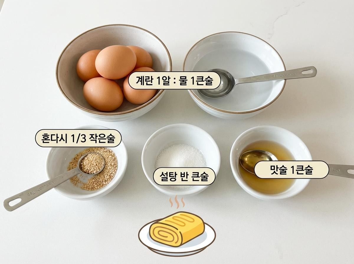'혼다시 계란말이' 준비 재료들. 기사 내용 토대로 AI툴 활용해 제작한 자료사진.