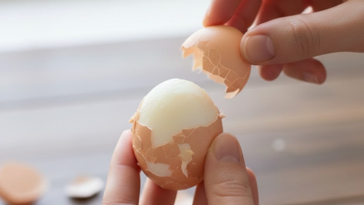 계란 껍질을 까는 모습. AI가 생성한 자료사진.