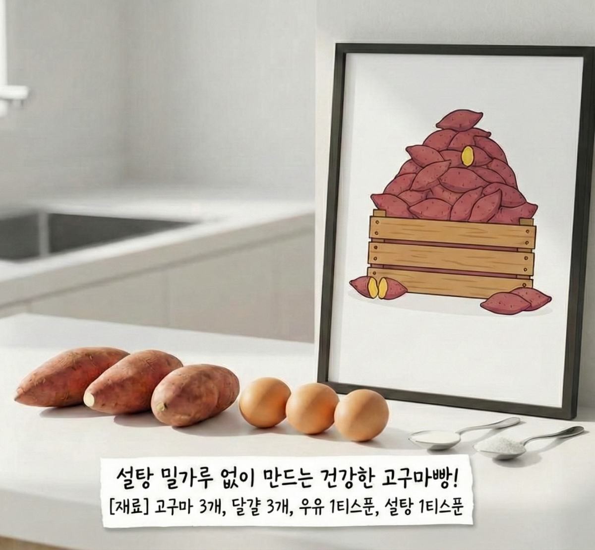 '초간단 고구마빵' 준비 재료들. 기사 내용 토대로 AI툴 활용해 제작한 자료사진.