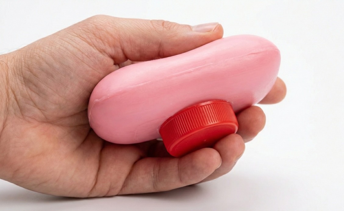 비누에 페트병 뚜껑을 붙이면 아주 간단하게 받침대로 활용할 수 있다. 뚜껑 크기가 작아 협소한 세면대나 싱크대 수전 등에 활용할 수 있다. AI툴로 생성한 자료 사진.