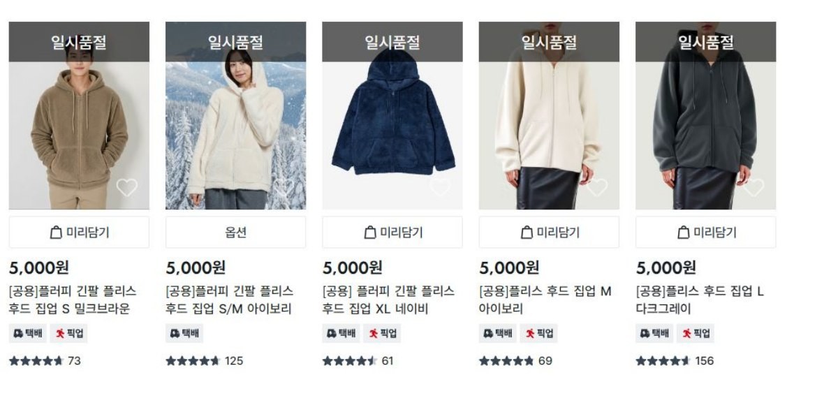 다이소몰의 일부 후드집업 제품들이 일시품절된 상태. / 다이소몰 제공