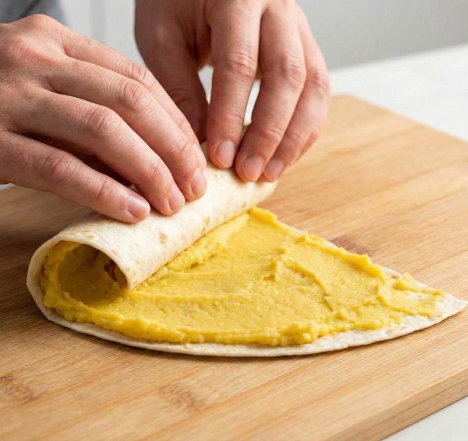 또띠아에 고구마 무스를 발라 돌돌 마는 모습. 기사 내용 토대로 AI툴 활용해 제작한 자료사진.