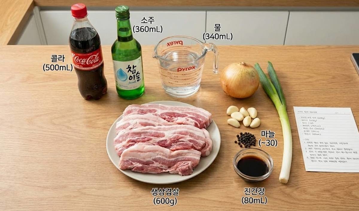 소주+콜라 수육 재료. 기사에 대한 이해를 돕기 위해 AI 툴로 제작한 자료 사진