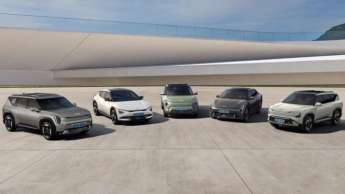 기아의 전기차 라인업. 왼쪽부터 EV9, EV6, EV3, EV4,EV5. / 기아