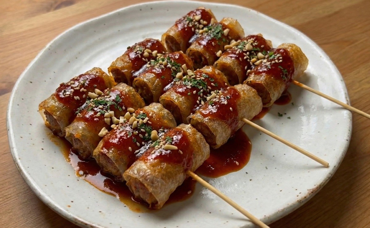 AI툴로 제작한 완성된 라이스페이퍼 소떡소떡 자료 이미지.