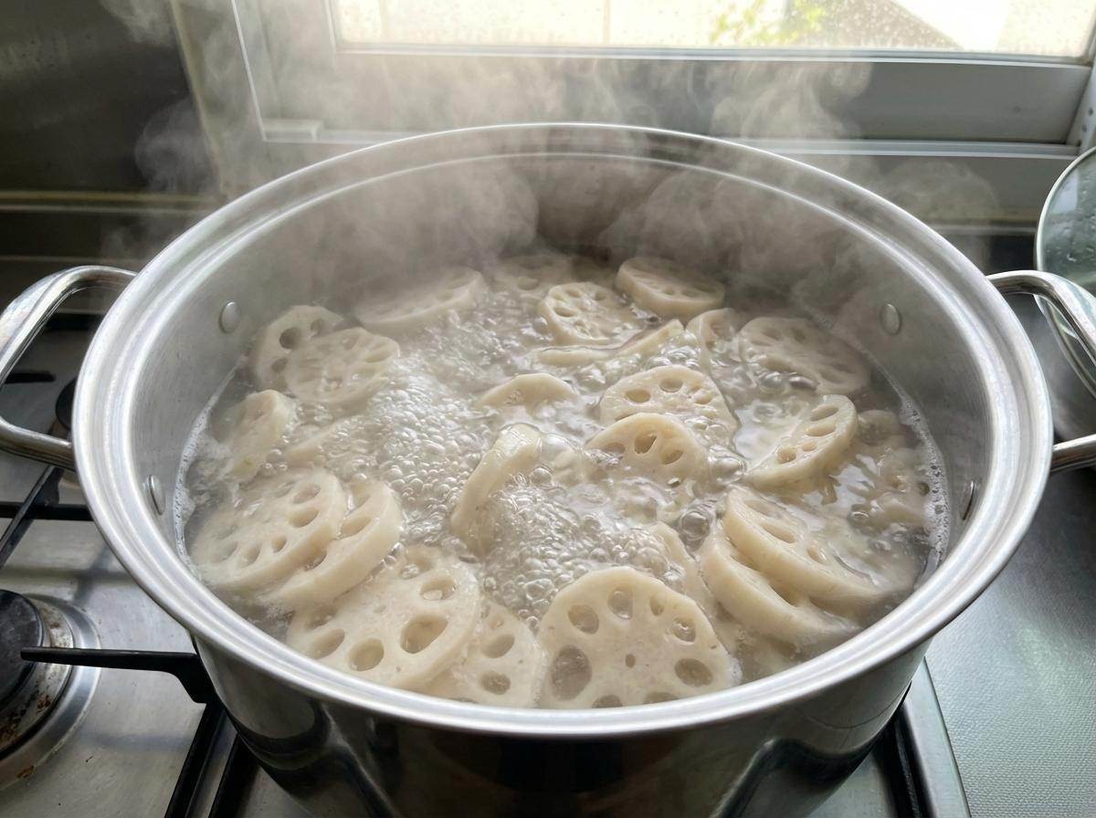 연근 삶기 과정. 기사 내용 토대로 AI툴 활용해 제작한 자료사진.