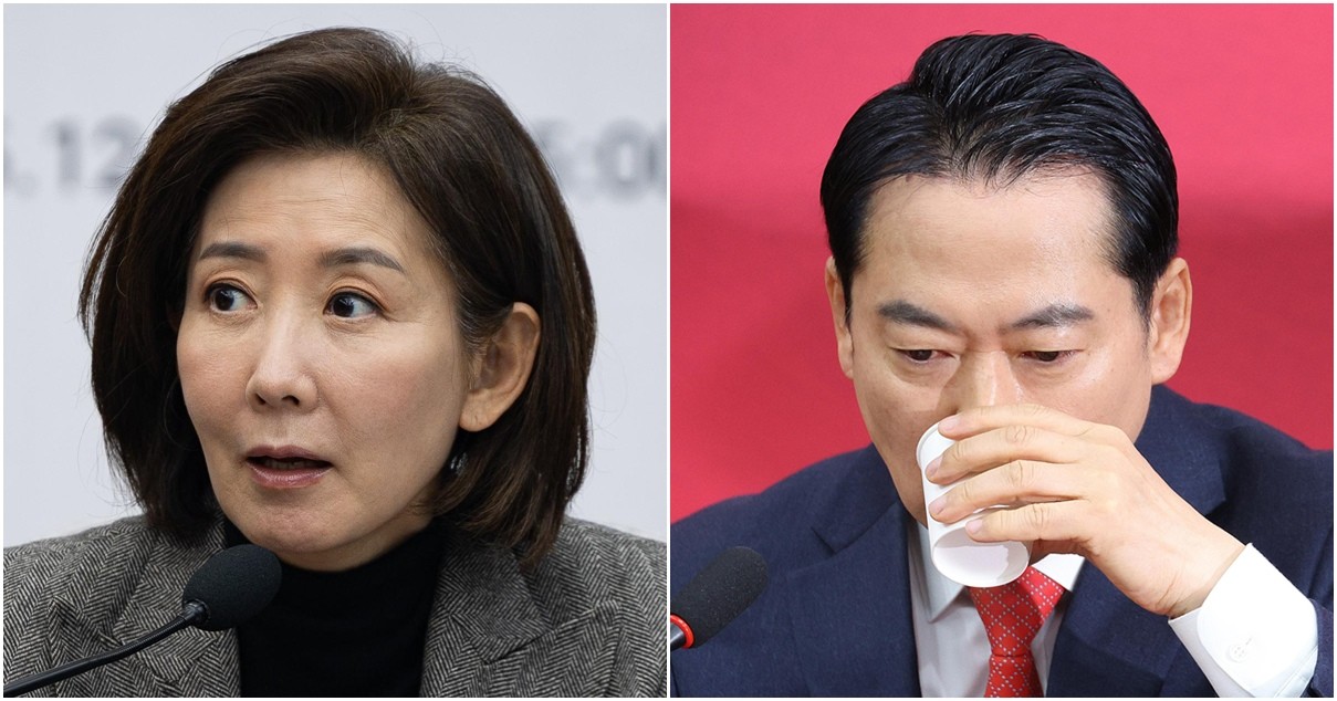 나경원 국민의힘 의원(좌)과 장동혁 국민의힘 대표 / 뉴스1