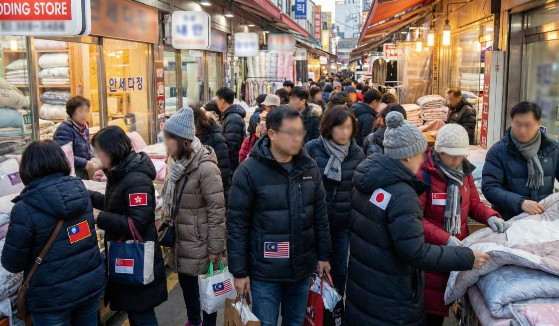 '한국 시장 이불골목에 외국인 관광객들이?!' 기사 내용 토대로 AI툴 활용해 제작한 자료사진.