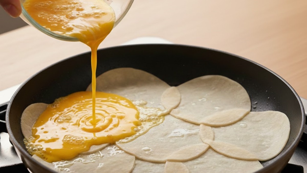 만두피에 계란물을 붓는 모습. AI가 생성한 자료사진.