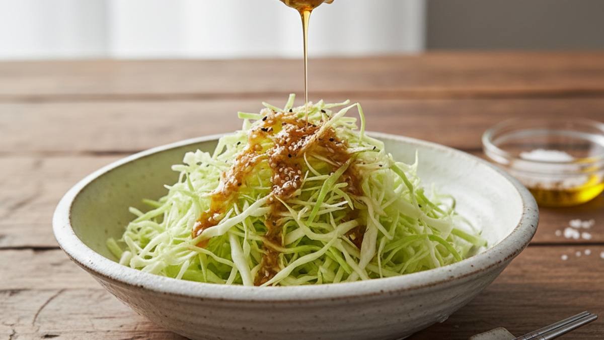 양배추에 시오타래를 뿌리는 모습 (AI로 제작됨)