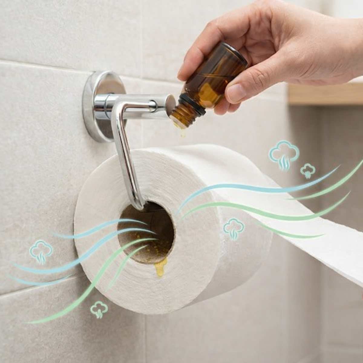 새 휴지를 걸기 전 휴지심 안쪽에 에센셜 오일을 두세 방울 떨어뜨리면 간단한 방향제 역할을 한다. 휴지를 당길 때마다 공기 흐름을 따라 은은한 향이 퍼지며, 화장실 특유의 묵은 냄새를 완화하는 데 도움이 된다. 기사 내용 토대로 AI툴 활용해 제작한 자료사진.