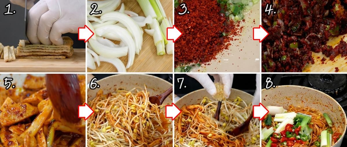김대석 셰프표 '콩나물 볶음' 조리 과정. '알토란' 방송 토대로 AI툴 활용해 제작한 자료사진.