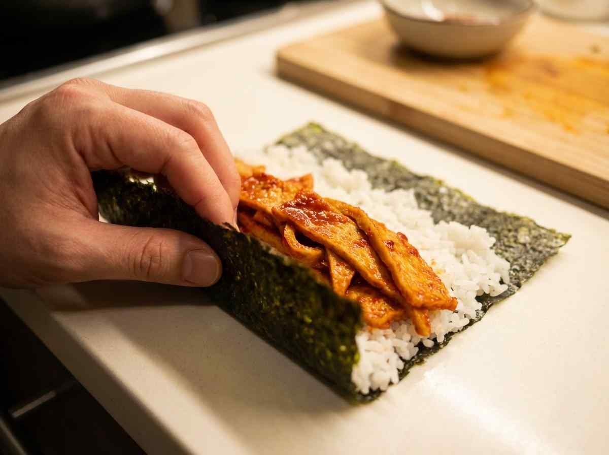 오뎅 잘 깔아서 김밥 말기. 기사 내용 토대로 AI툴 활용해 제작한 자료사진.