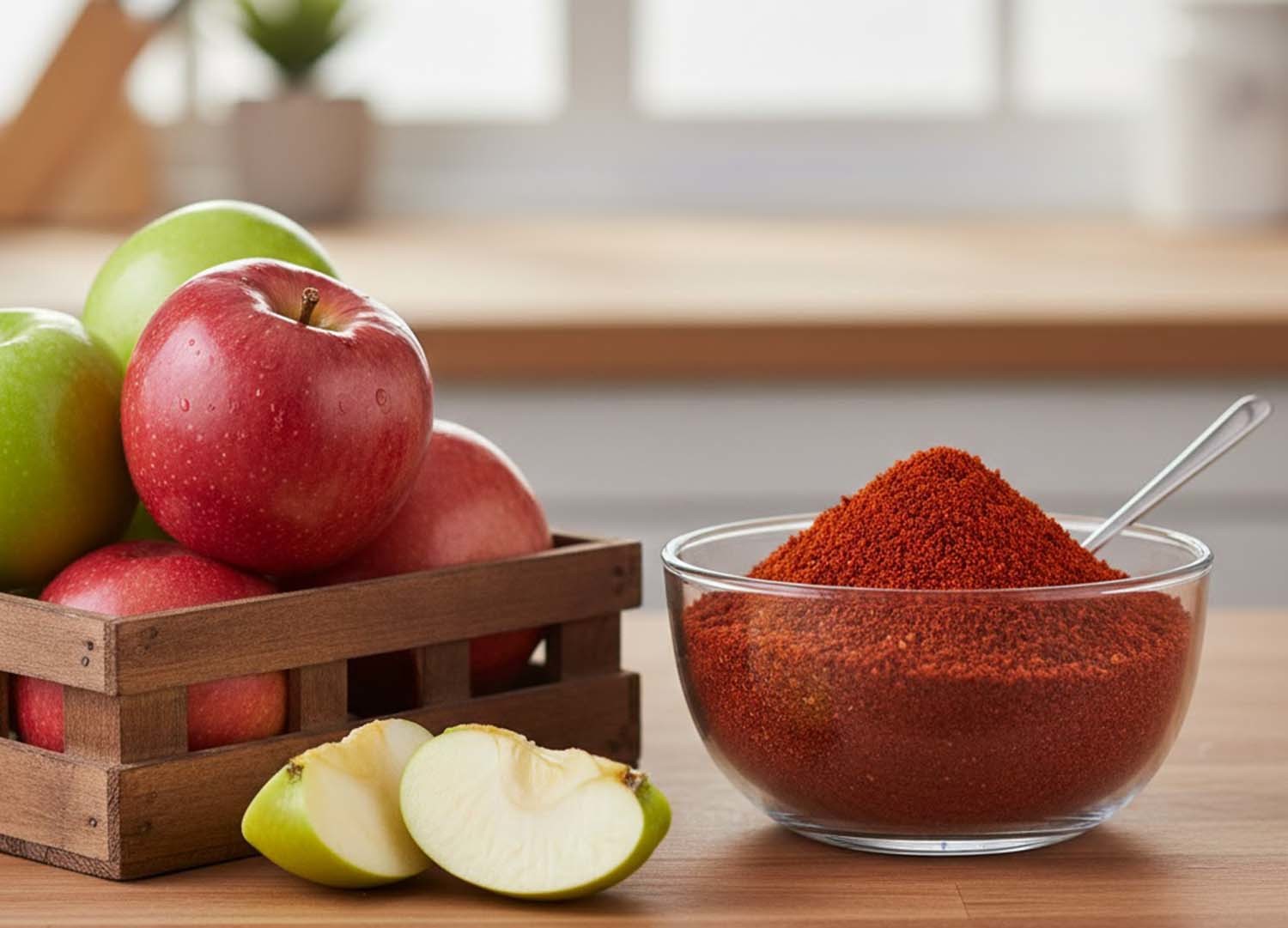 사과와 고춧가루. AI 툴로 만든 사진.