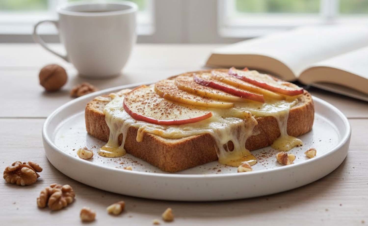 사과 치즈 토스트. AI 툴로 제작한 사진.