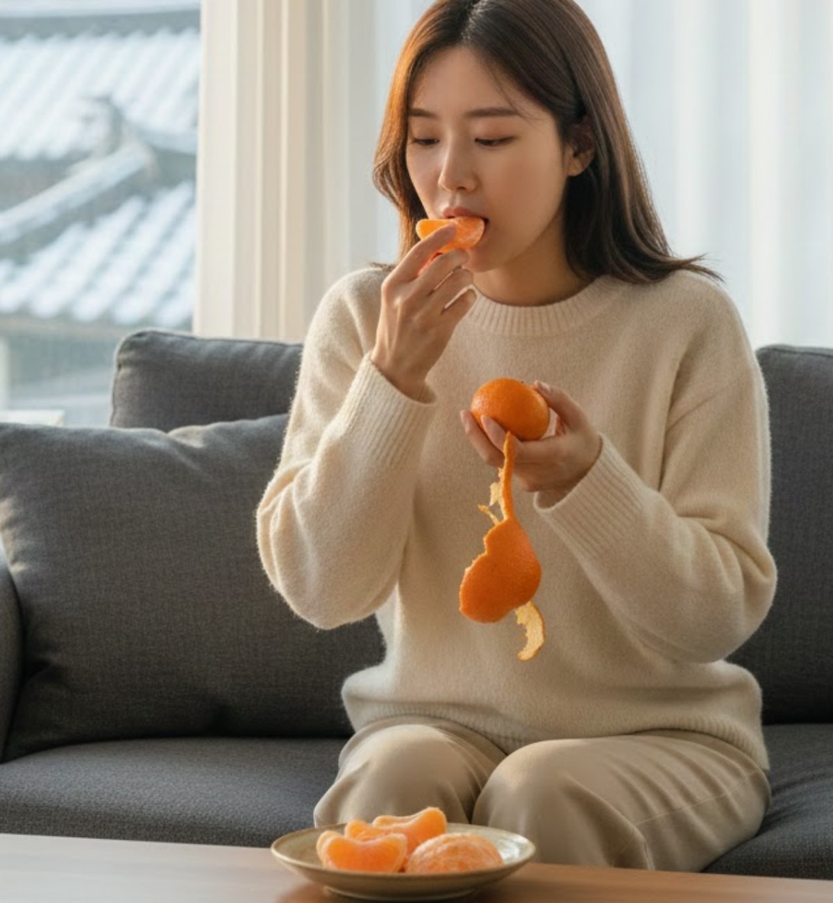 귤을 먹는 사람. AI가 생성한 자료사진.