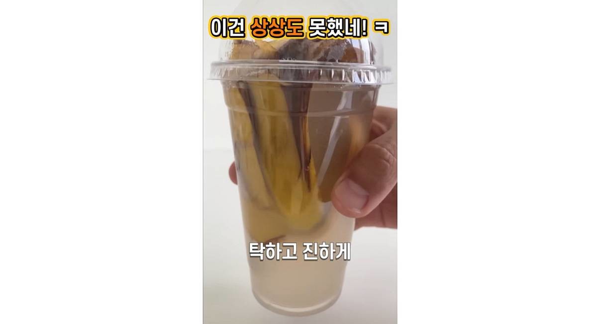 바나나 껍질 담그자 탁해진 물 색 / 유튜브 '봄집사'