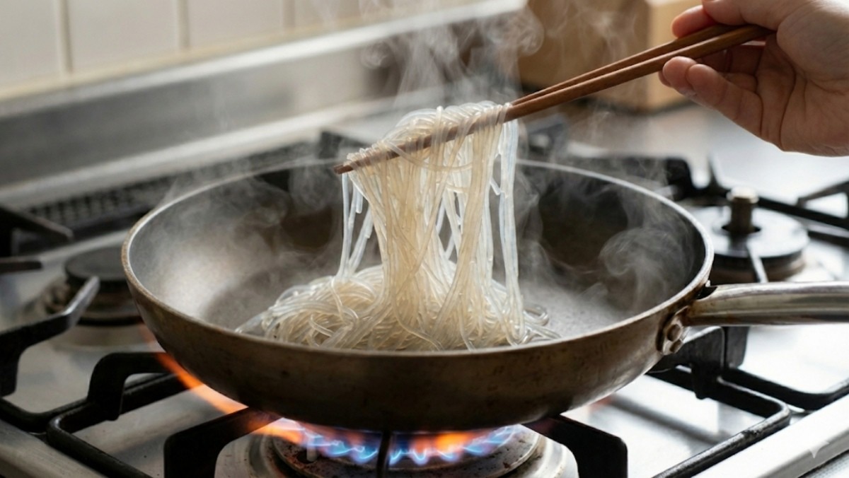 당면을 프라이팬에 올린 모습 / 기사 내용을 바탕으로 제작한 AI 이미지