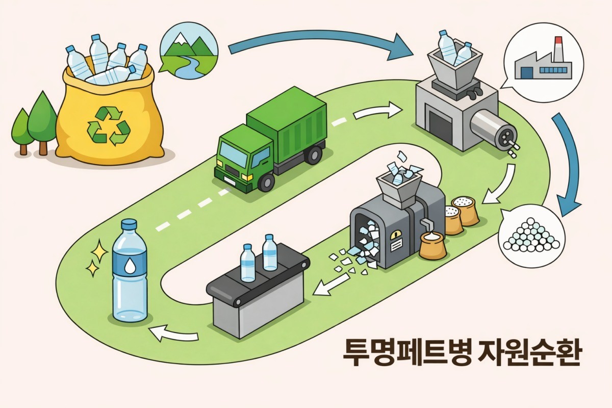 페트병 수거부터 재생산까지 이어지는 자원순환 체계 구축(AI 제작)